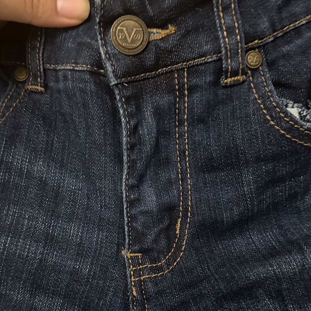 Versace Dark Blue Distressed Cropped Jeans - Picture 6 of 6